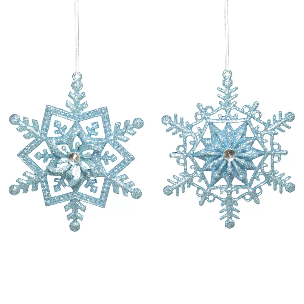 Christmas Forever ORN BLUE WINTER SNOWFLAKE 4.75″ W/ JEWEL & GLTR. 2/S