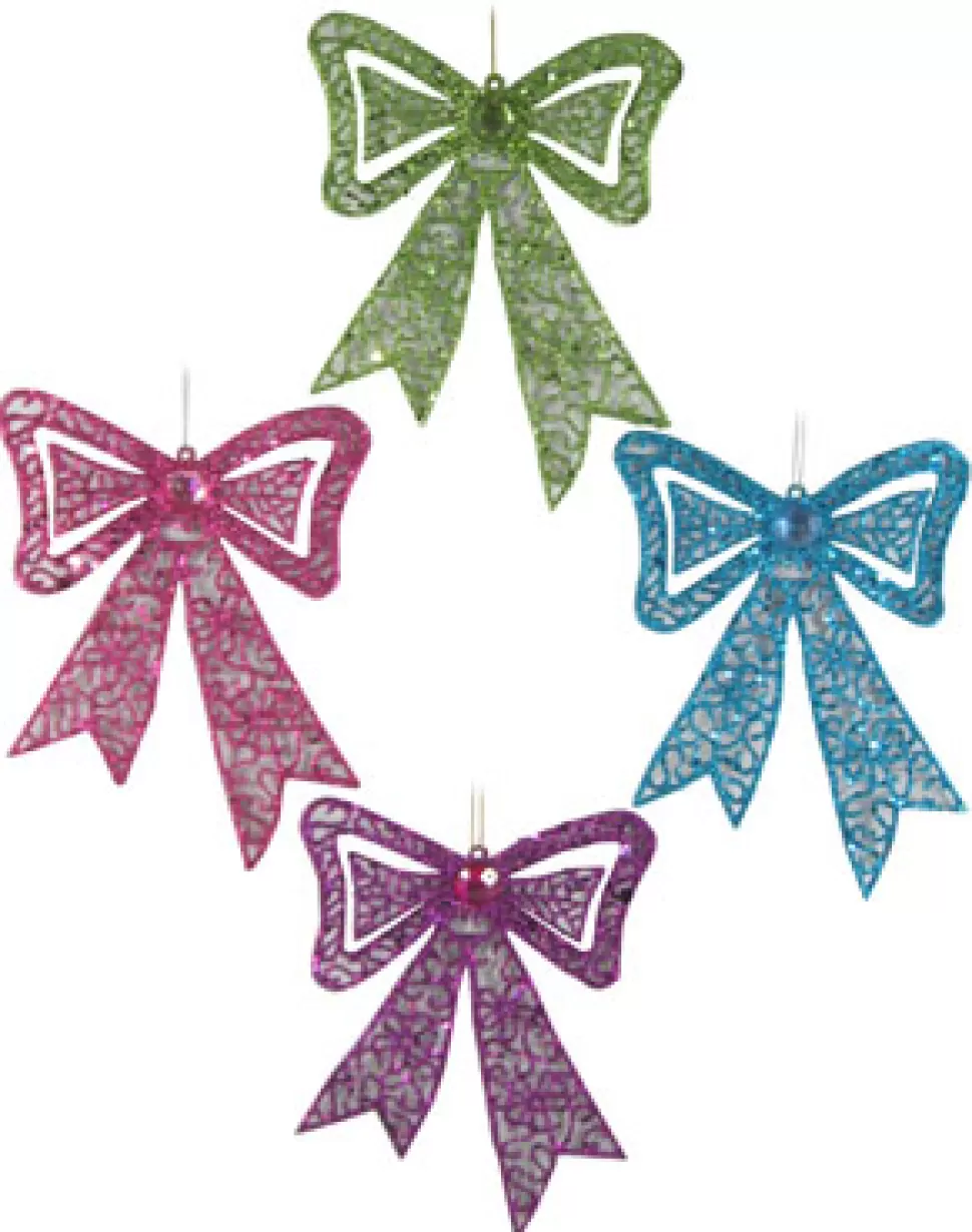 Christmas Forever ORN BOW 7 GREEN/PINK/PURPLE/BLUE W/JEWELS 4/S