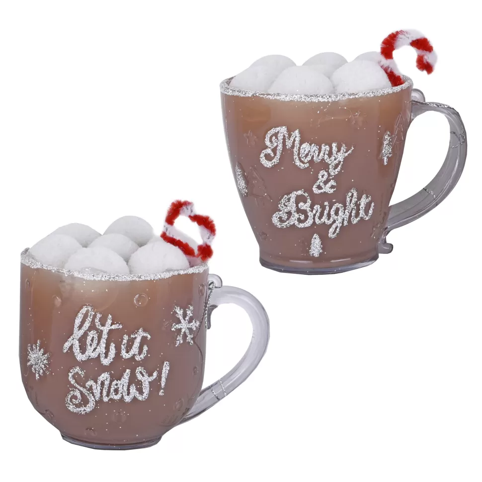 Christmas Forever ORN BROWN COFFEE CUPS 4″ W/ FROTH & CANDY CANE 2/S