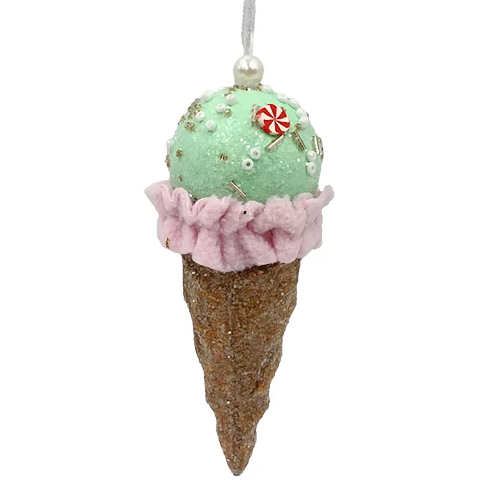 Christmas Forever ORN CANDY SPRINKLE ICE CREAM IN CONE 5.5″ GREEN/PINK/BROWN