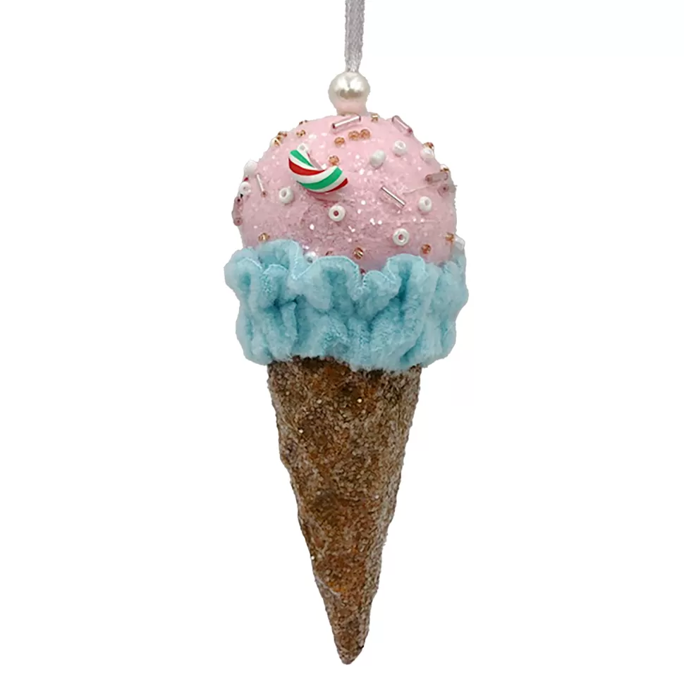 Christmas Forever ORN CANDY SPRINKLE ICE CREAM IN CONE 5.5″ LT. BLUE/PINK/BROWN