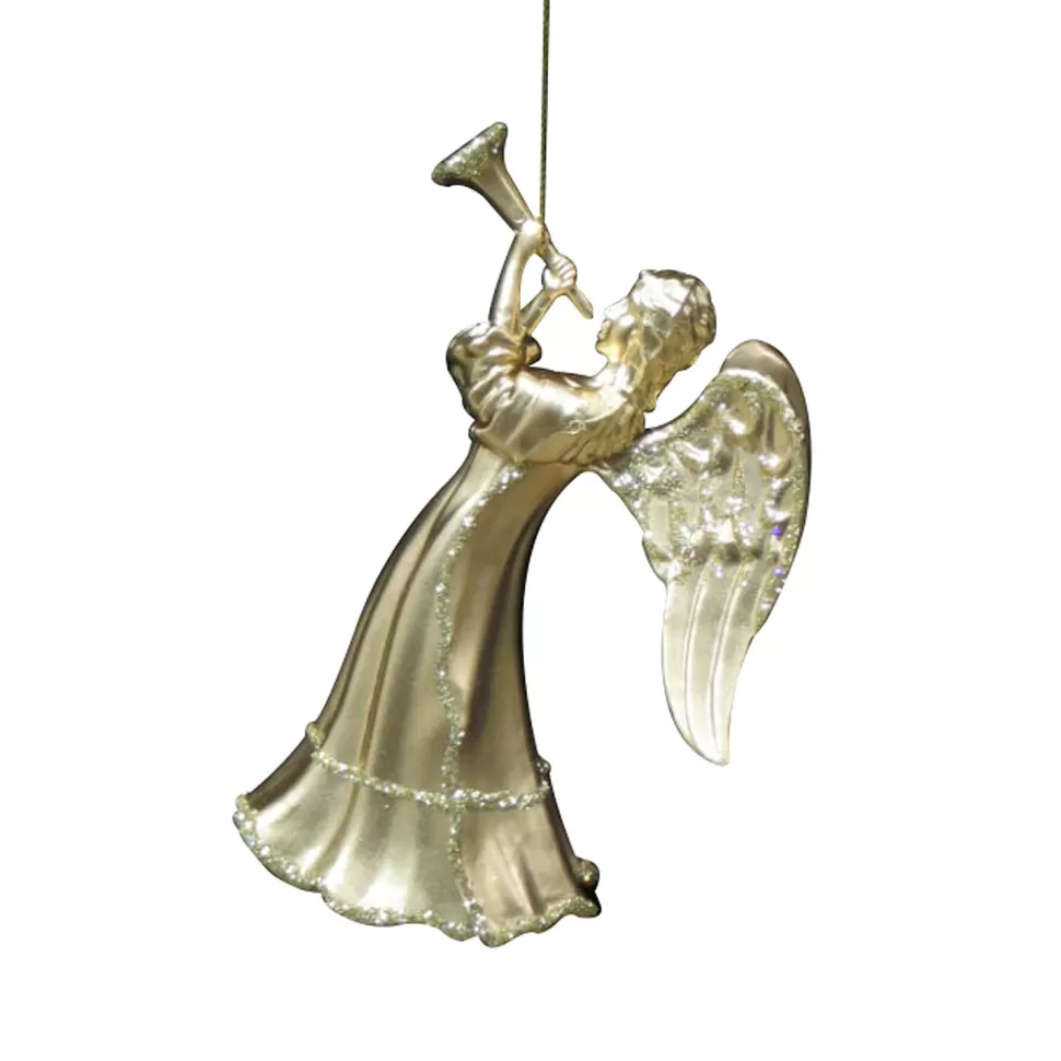 Christmas Forever ORN CHAMPAGNE ANGEL W/ HORN 5″ MATT W/ GOLD GLITTER