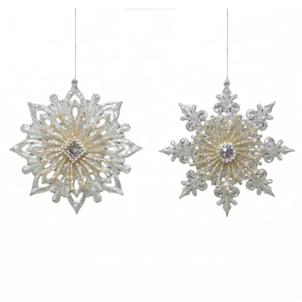 Christmas Forever ORN CHAMPAGNE / SILVER SNOWFLAKE 5″ W/ GLITTER & JEWEL 2 ASST.