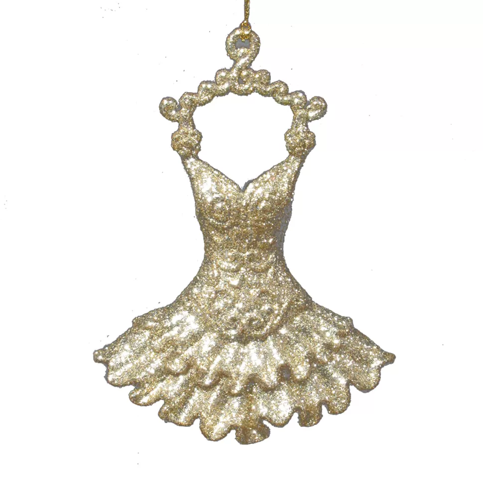 Christmas Forever ORN CHAMPAGNE GOLD GLITTER DRESS 5″