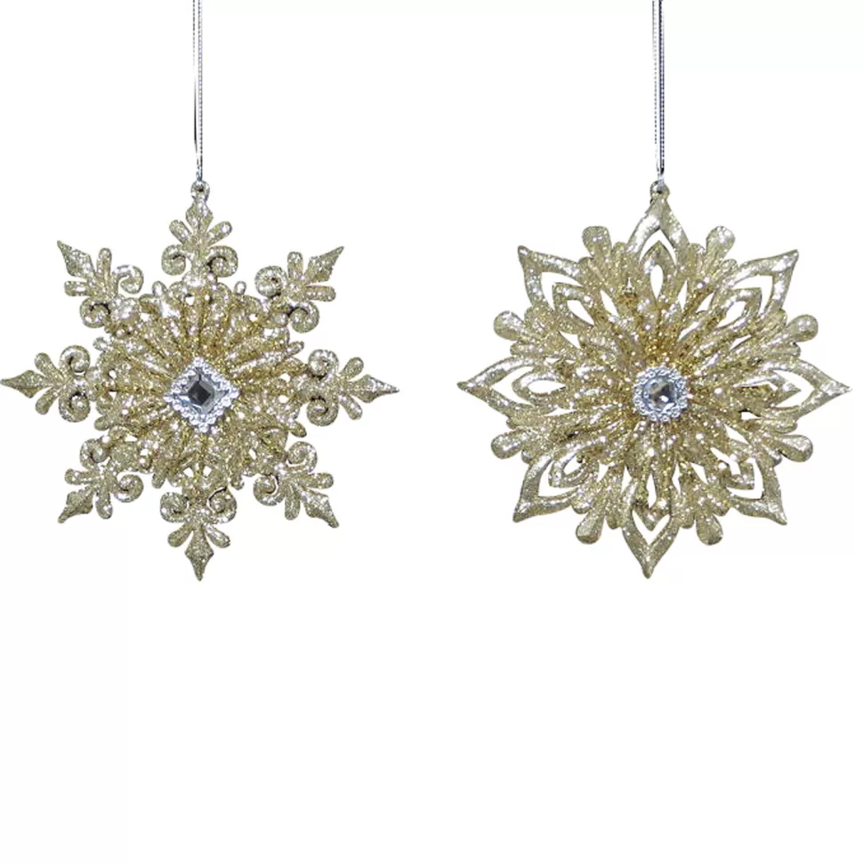 Christmas Forever ORN CHAMPAGNE SNOWFLAKE 5″ W/ GLITTER & JEWEL 2 ASST.