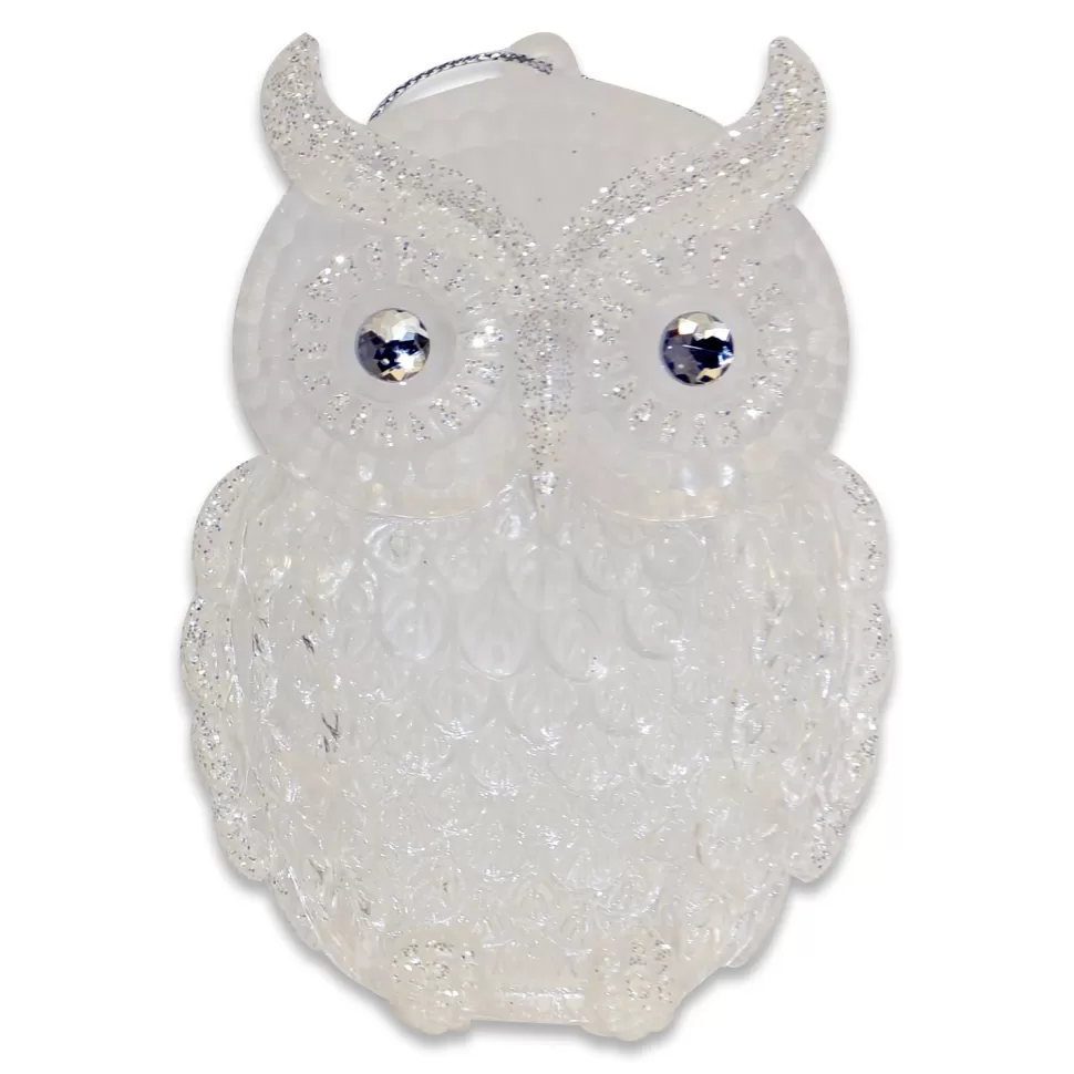Christmas Forever ORN CLEAR FROST OWL 4.25″ W/ GLITTER JEWEL EYES