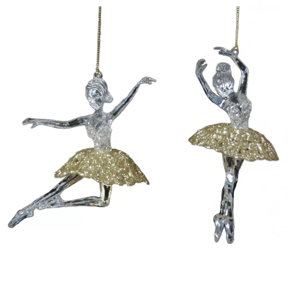 Christmas Forever ORN CLEAR GOLD BALLERINA 5″& 4″ CLEAR SILVER GLITTER DRESS W/LT. 2 ASST.