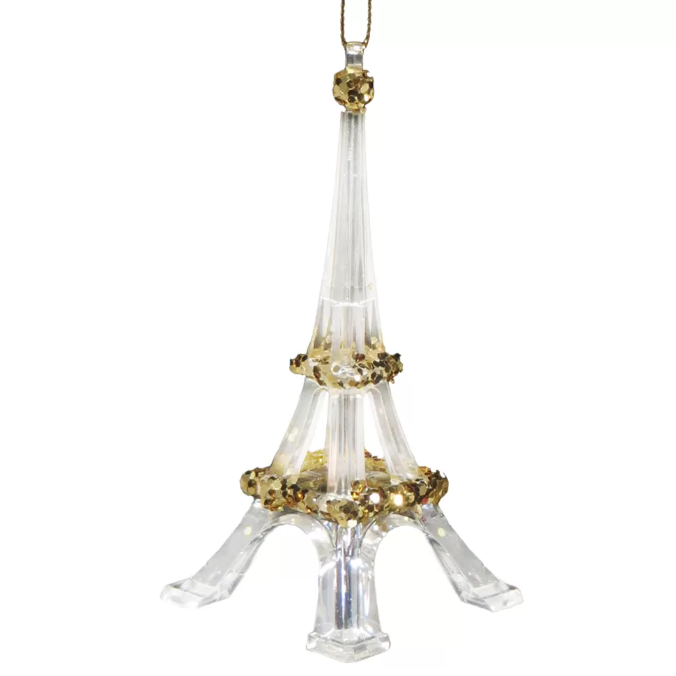 Christmas Forever ORN CLEAR GOLD EIFFEL TOWER 4.5″ W/ GOLD GLTR.