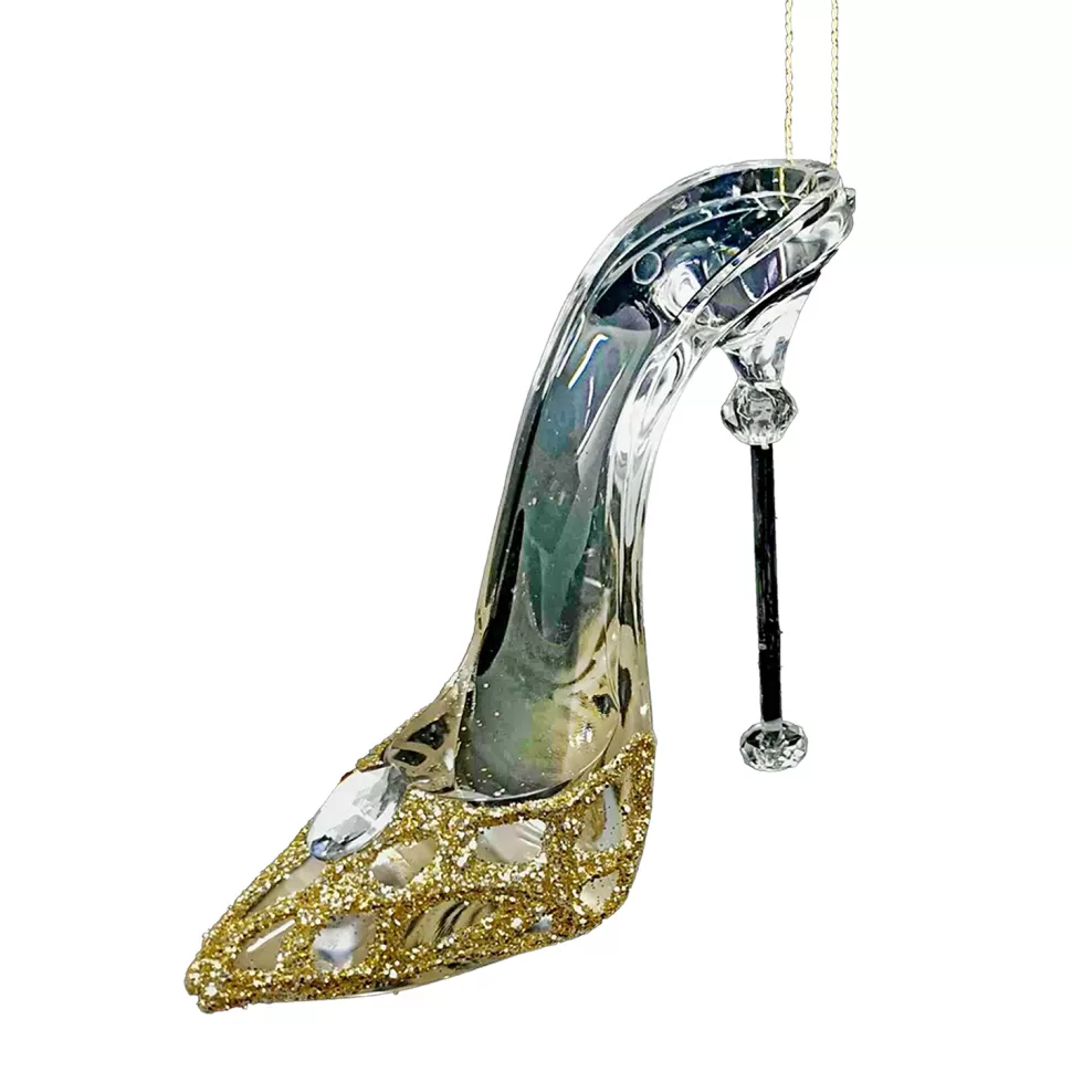 Christmas Forever ORN CLEAR GOLD HIGH HEEL SHOE 3″ W JEWEL & GLTR.