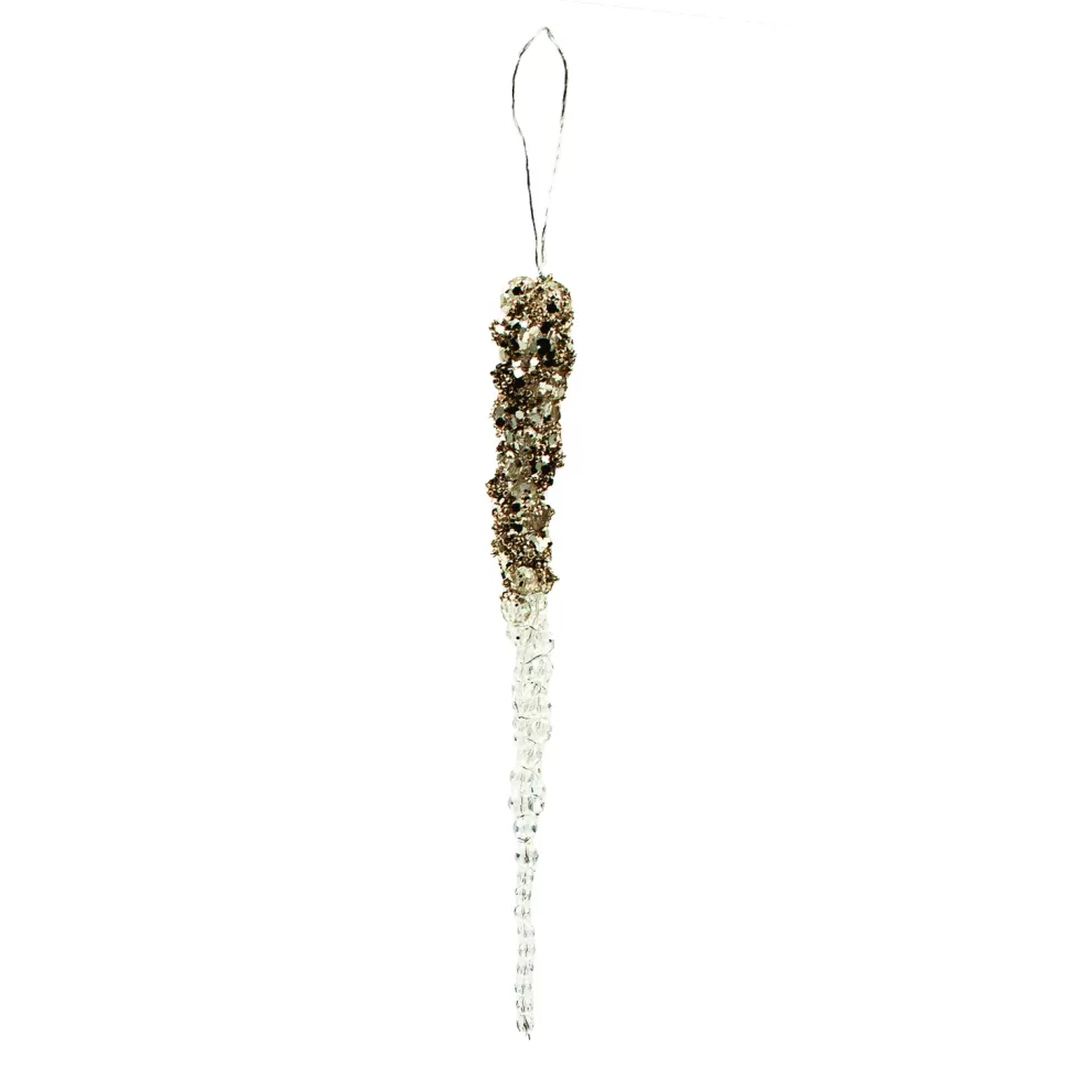 Christmas Forever ORN CLEAR /GOLD ICICLE 9″ W/ GLITTER & BEADS