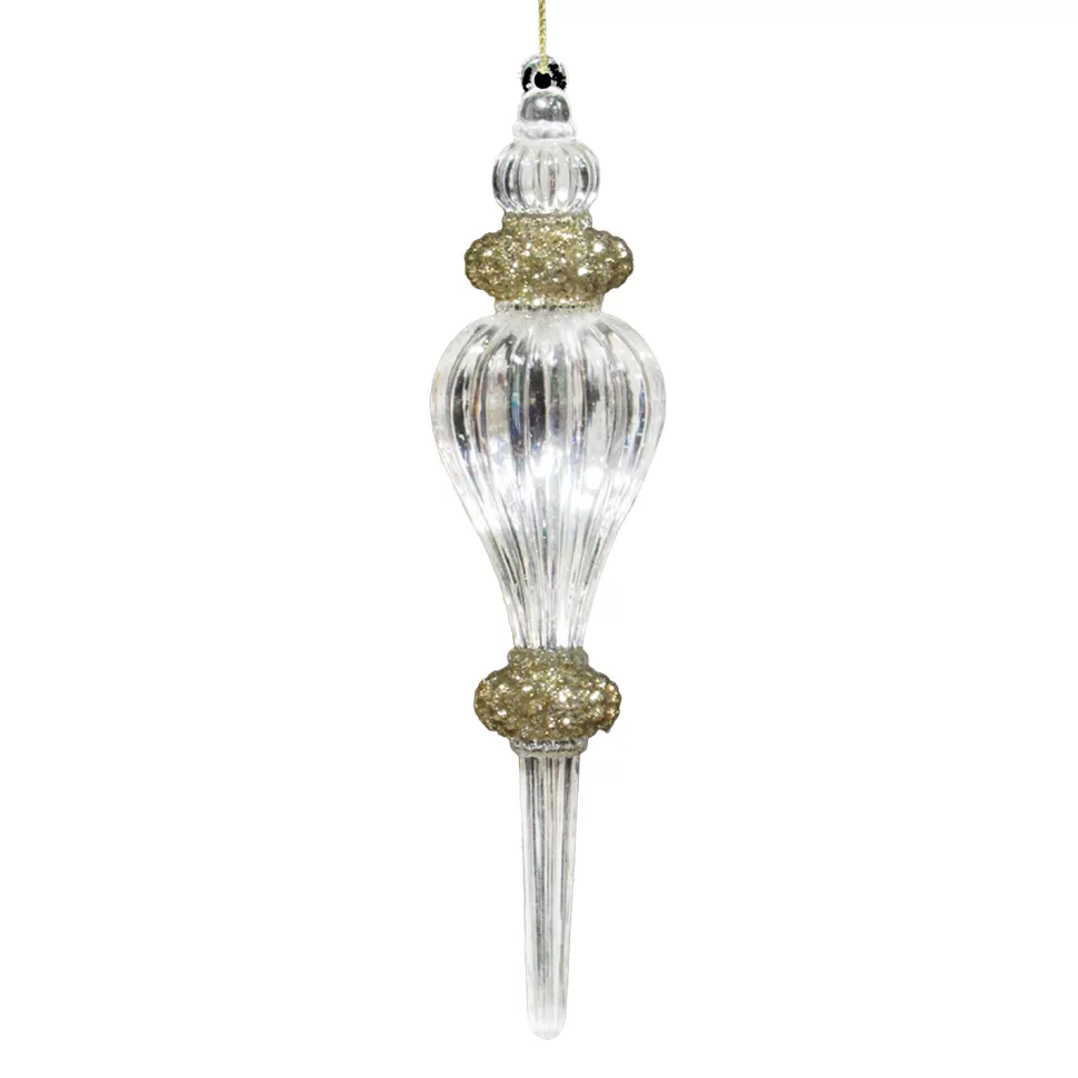 Christmas Forever ORN CLEAR GOLD ICICLE DROP 6.25″ W/ GOLD GLTR.