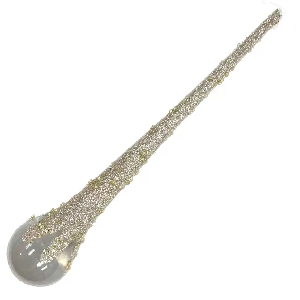 Christmas Forever ORN CLEAR GOLD ICICLE DROP 6.75″ W/ CHAMP. GLITTER & SEQUINS