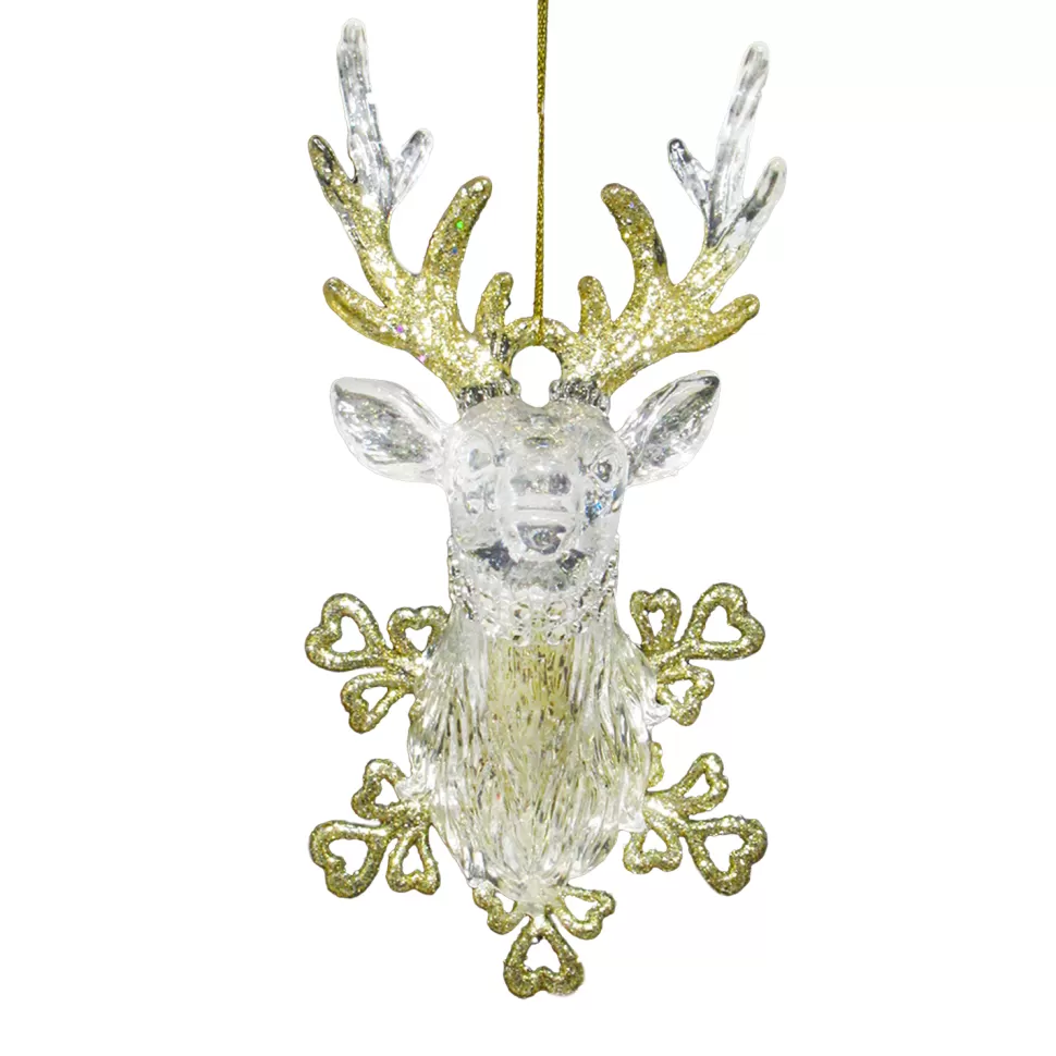 Christmas Forever ORN CLEAR GOLD STAG DEAD 6.25″ W/ GOLD GLTR.