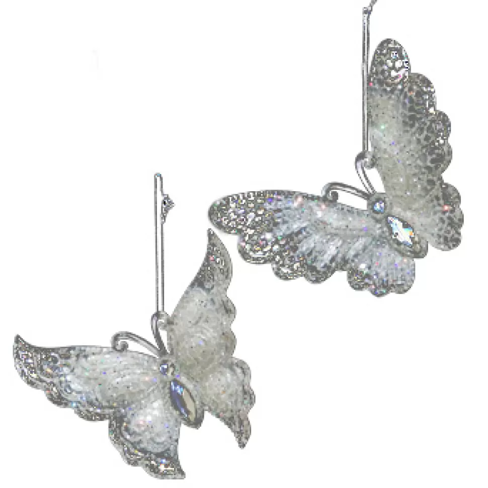 Christmas Forever ORN CLEAR PEARL BUTTERFLY 4″ W/ ICE WHITE GLITTER, 2 ASSTD.
