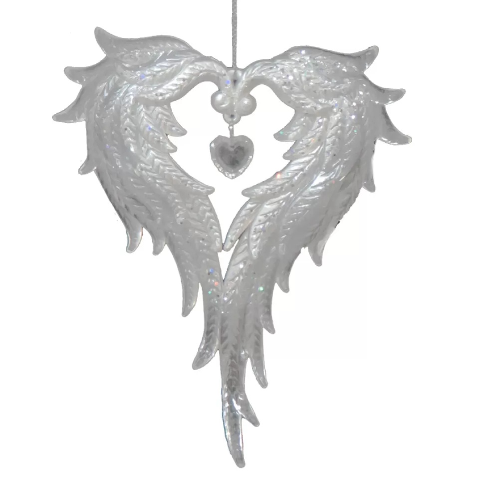Christmas Forever ORN CLEAR PEARL HOLLOW ANGEL WINGS 6.25″ W/ ICE WHITE GLITTER