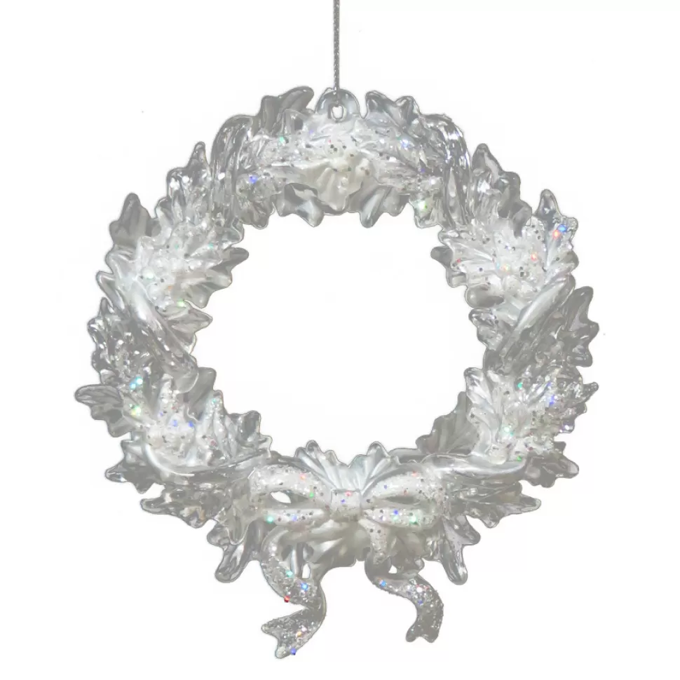 Christmas Forever ORN CLEAR PEARL HOLLY WREATH 5.7″ W/ ICE WHITE GLITTER