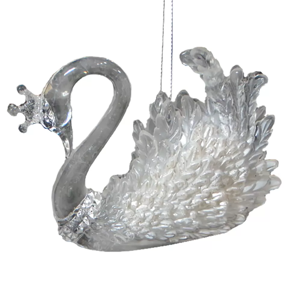 Christmas Forever ORN CLEAR PEARL ROYAL SWAN 3″ W/ ICE GLITTER