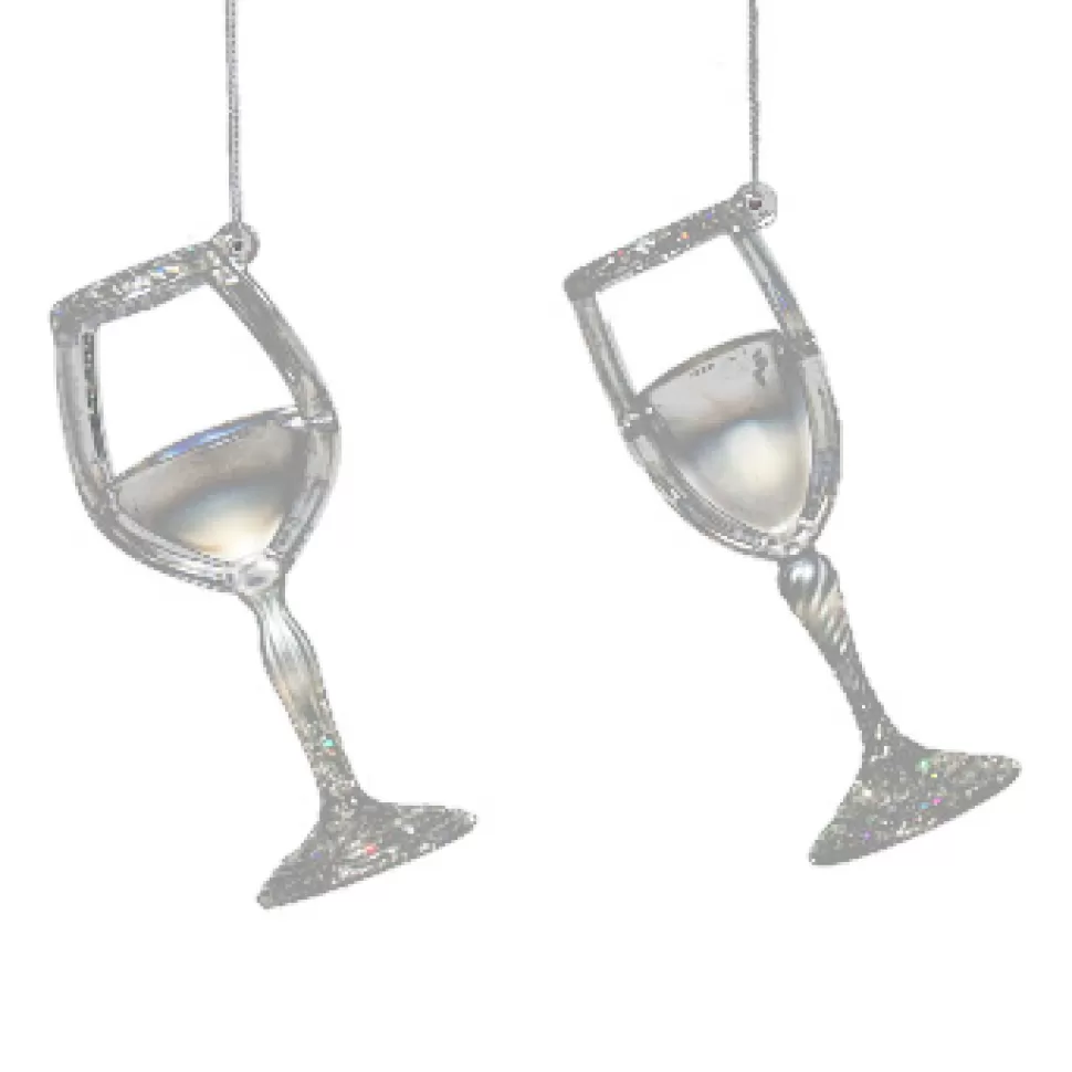 Christmas Forever ORN CLEAR PEARL WINE GLASS 4.5″ W/ ICE WHITE GLITTER, 2 ASSTD.
