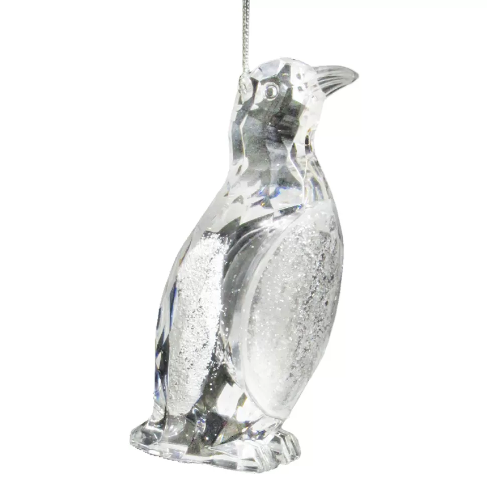 Christmas Forever ORN CLEAR PENGUIN 4″ W/ ICE WHITE GLITTER