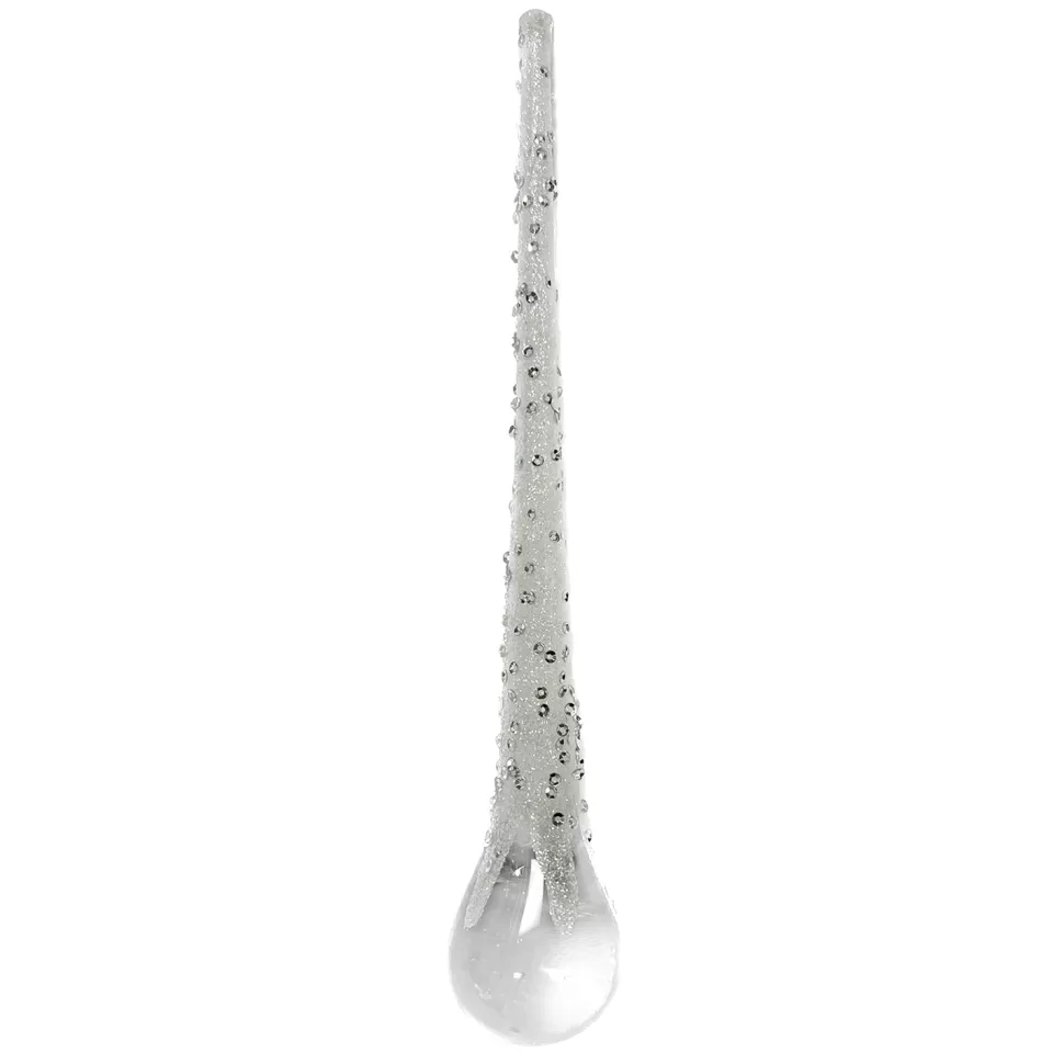 Christmas Forever ORN CLEAR WHITE ICICLE DROP 10″ W/ WHITE GLITTER & SEQUINS