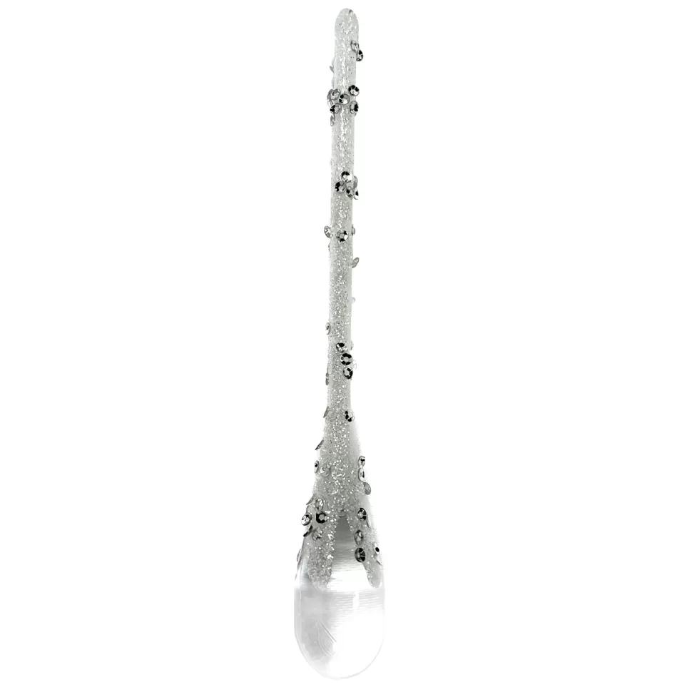 Christmas Forever ORN CLEAR WHITE ICICLE DROP 6.75″ W/ WHITE GLITTER & SEQUINS