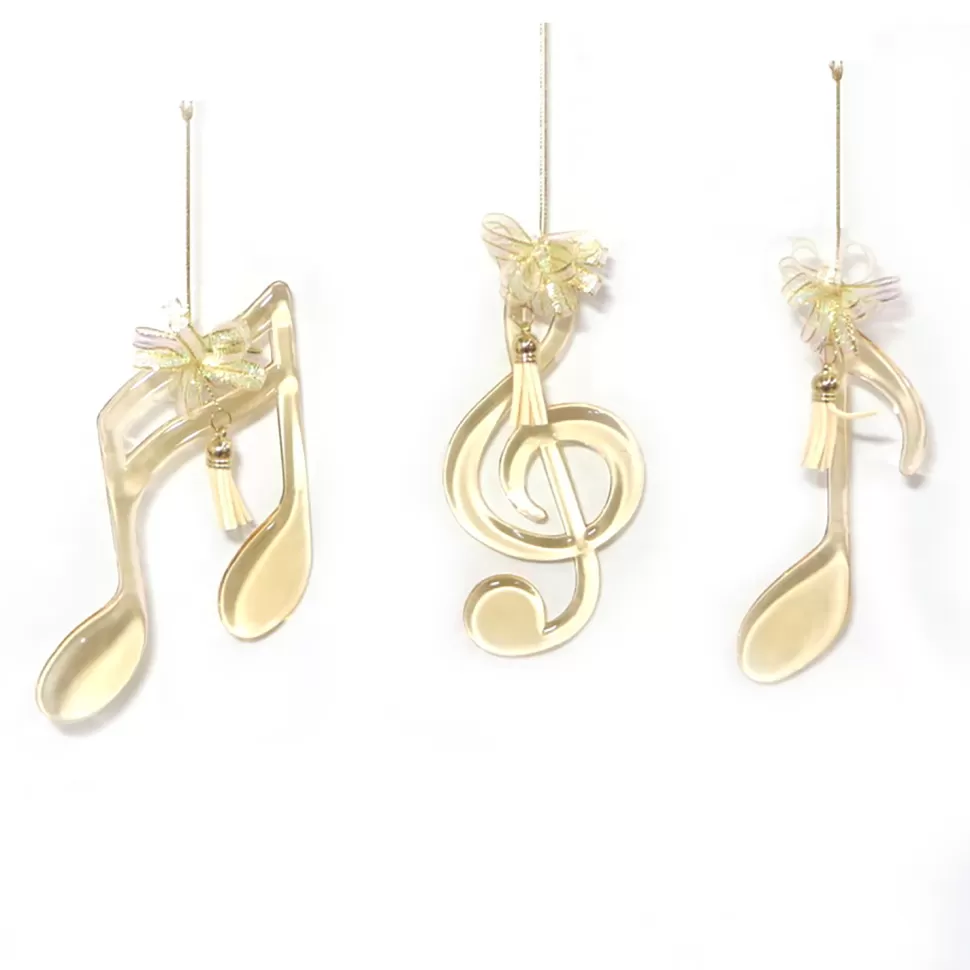 Christmas Forever ORN CLEAR/GOLD MUSIC NOTES 6.5″ W/ RIBBON BOW & IVORY TASSEL 3 ASSTD.