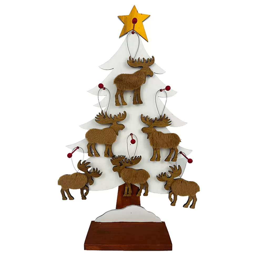 Christmas Forever ORN DSP WOODEN MOOSE FUR 4.5″ W/TREE DISPLAY 6 ASSTD.