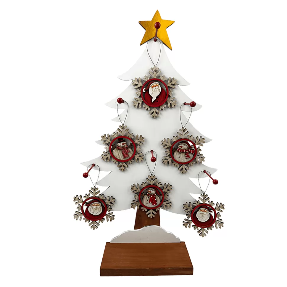 Christmas Forever ORN DSP WOODEN SNOWFLAKE SANTA/SNOWMAN 4.5″ W/TREE DISPLAY 6 ASSTD.