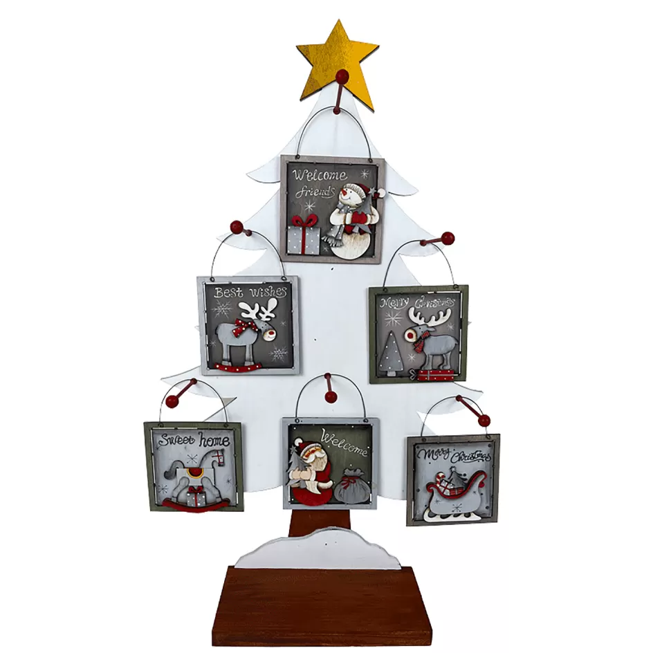 Christmas Forever ORN DSP WOODEN SQUARE SIGNAGE SANTA/SNOWMAN/REINDEER/SLEIGH 4″ W/TREE DISPLAY 6 ASSTD.