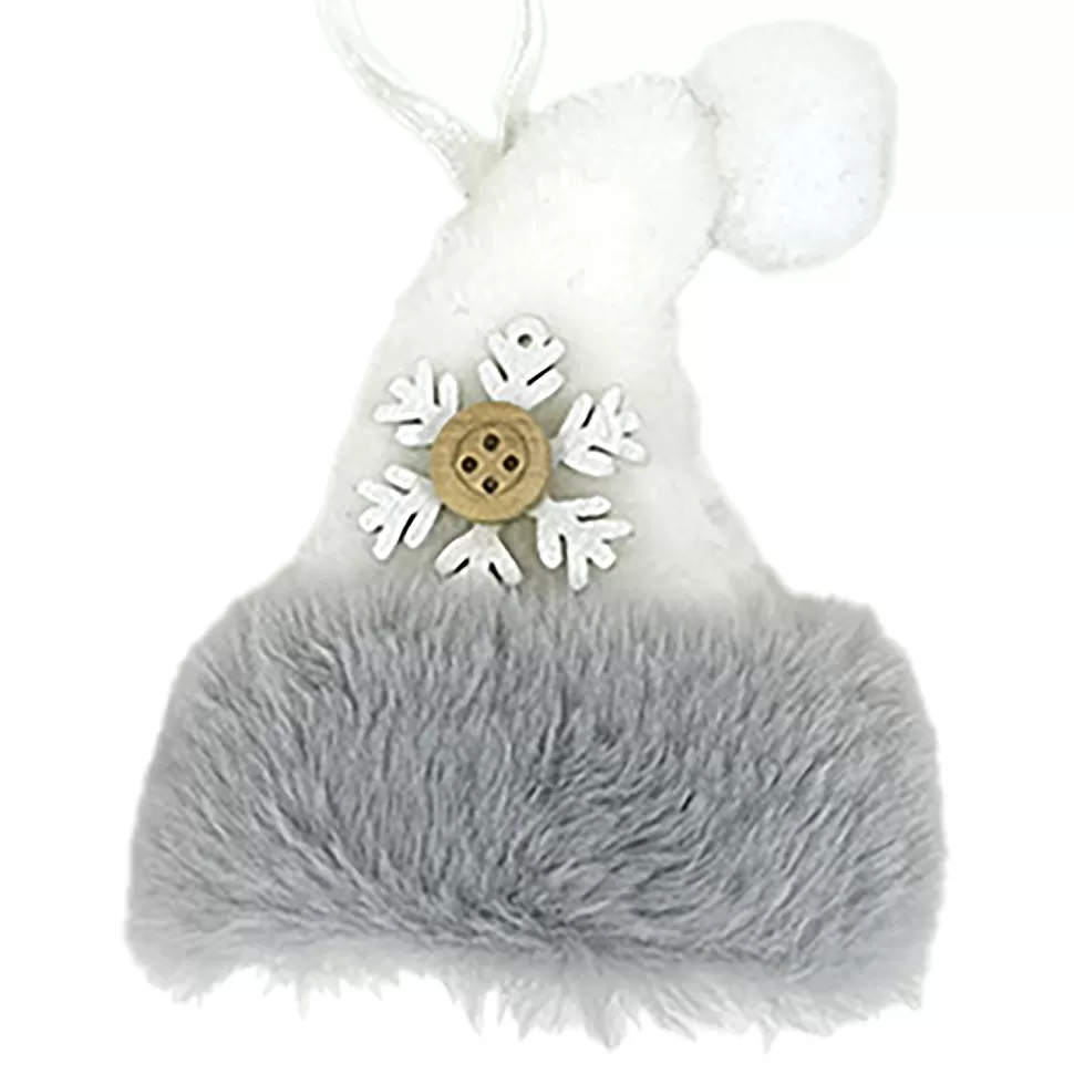 Christmas Forever ORN FABRIC HAT FAUX FUR WHITE 4″ W/ SNOWFLAKE