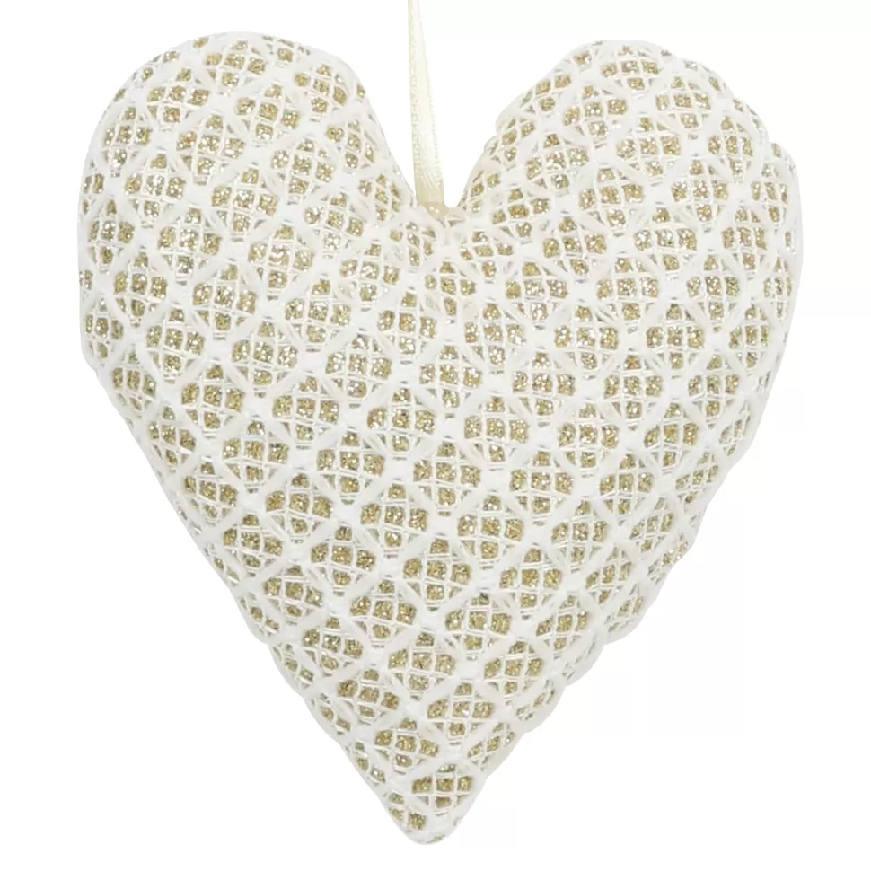 Christmas Forever ORN FABRIC HEART 3.5″ CREAM/GOLD
