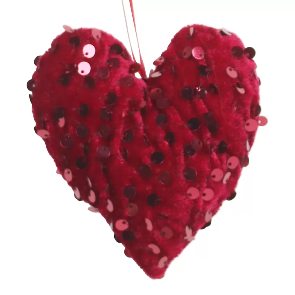 Christmas Forever ORN FABRIC HEART SEQUINS 3.5″ BURGUNDY
