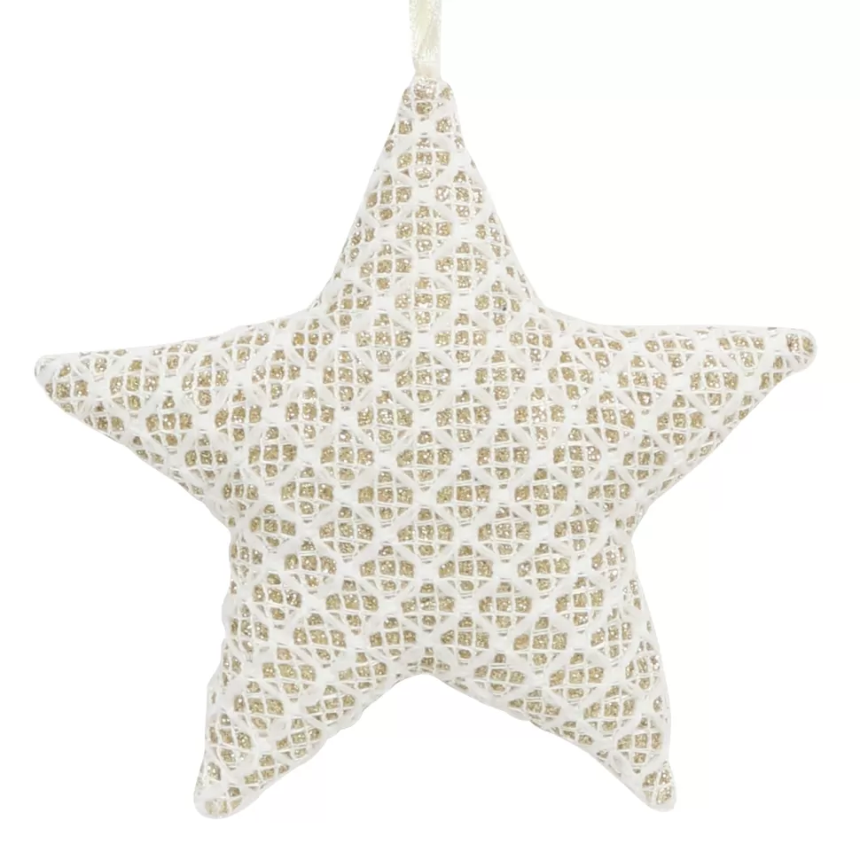 Christmas Forever ORN FABRIC STAR 4.5″ CREAM/GOLD