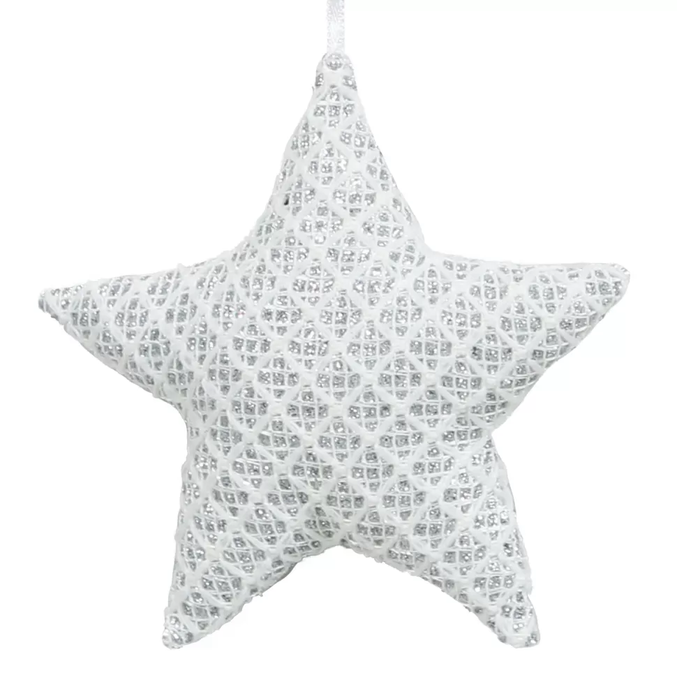 Christmas Forever ORN FABRIC STAR 4.5″ WHITE/SILVER
