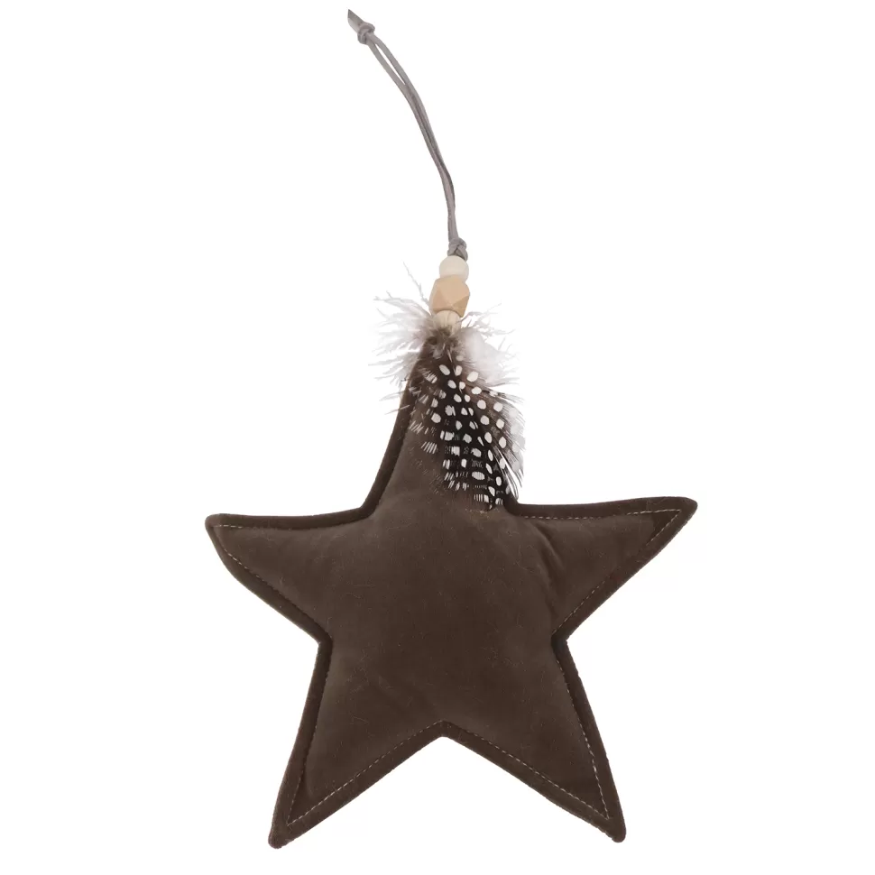 Christmas Forever ORN FABRIC STAR 6.5″ BROWN W/FEATHER