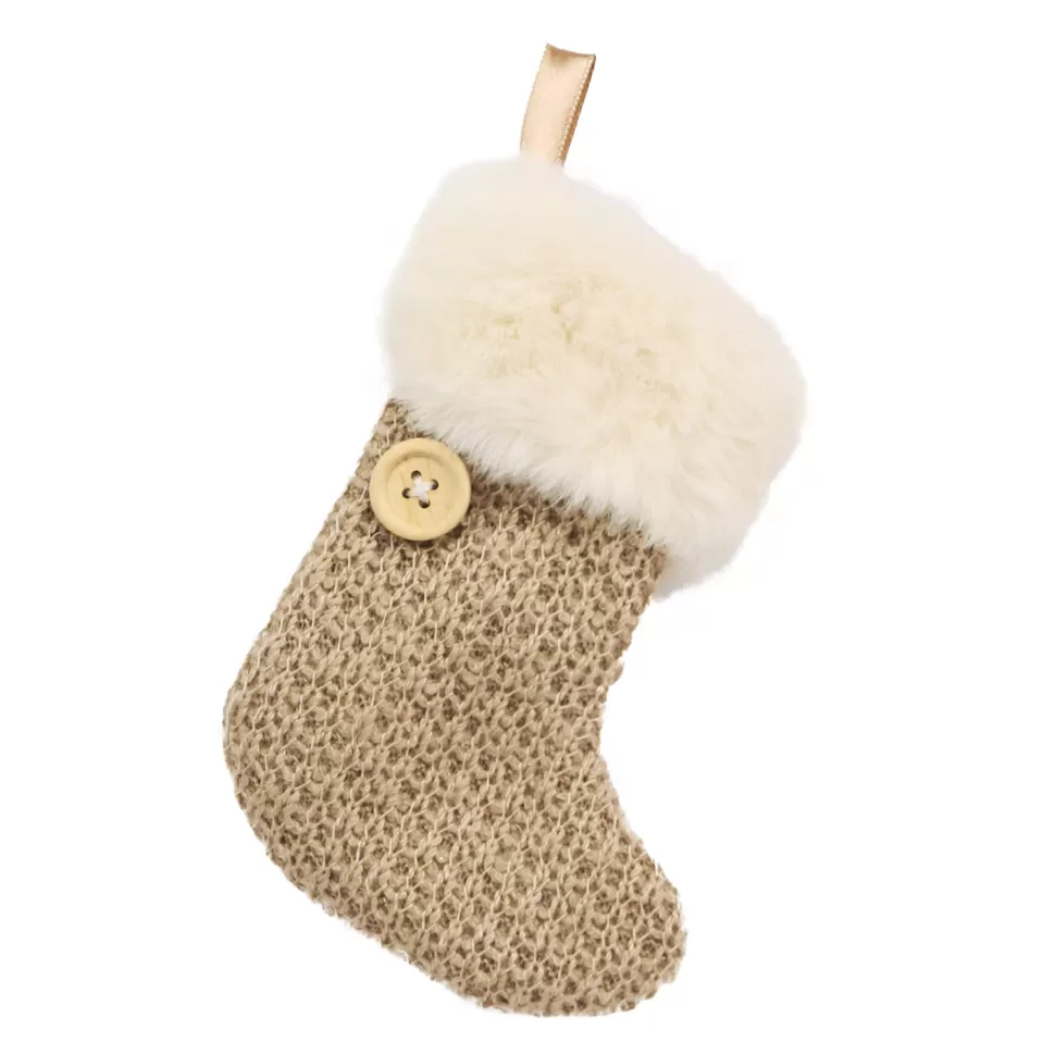 Christmas Forever ORN FABRIC STOCKING FUR CUFF 5″ BROWN/NATURAL W/ BUTTON