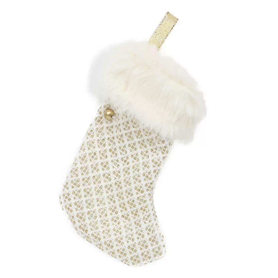Christmas Forever ORN FABRIC STOCKING FUR CUFF 5″ IVORY/GOLD W/ BUTTON