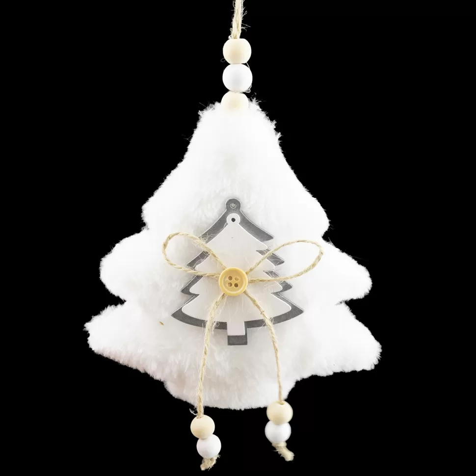 Christmas Forever ORN FABRIC TREE 5″ W/WOODEN TRIM WHITE/ GRAY FUR
