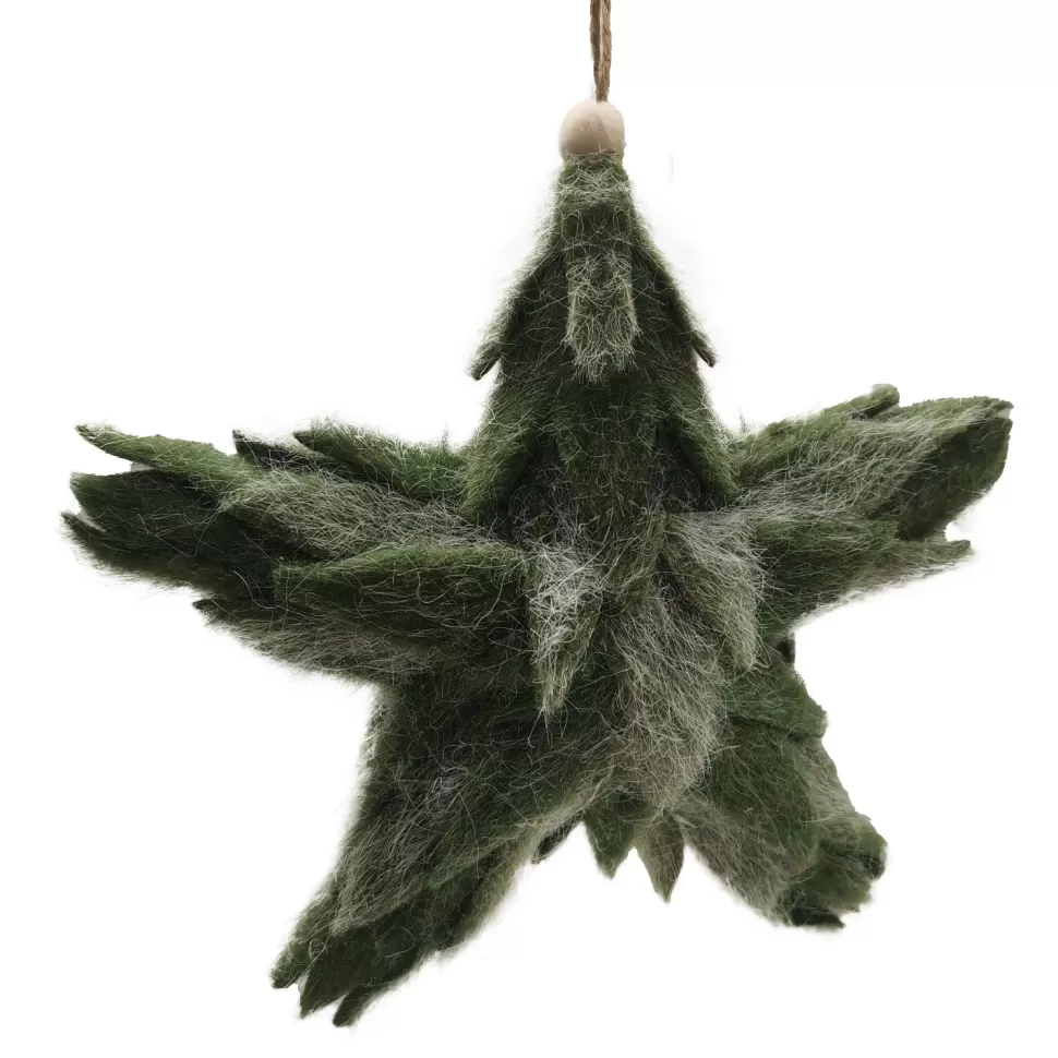 Christmas Forever ORN FELT STAR GREEN 7.5″ FROSTED LOOKED