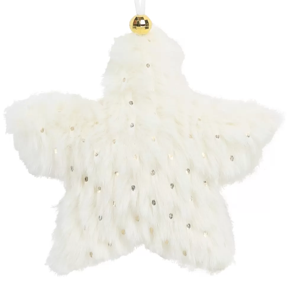 Christmas Forever ORN FUR STAR 4.5″ IVORY/GOLD