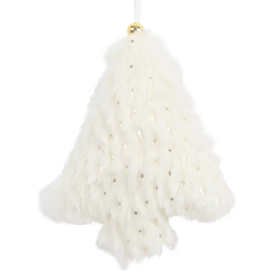 Christmas Forever ORN FUR TREE 5″ IVORY/GOLD