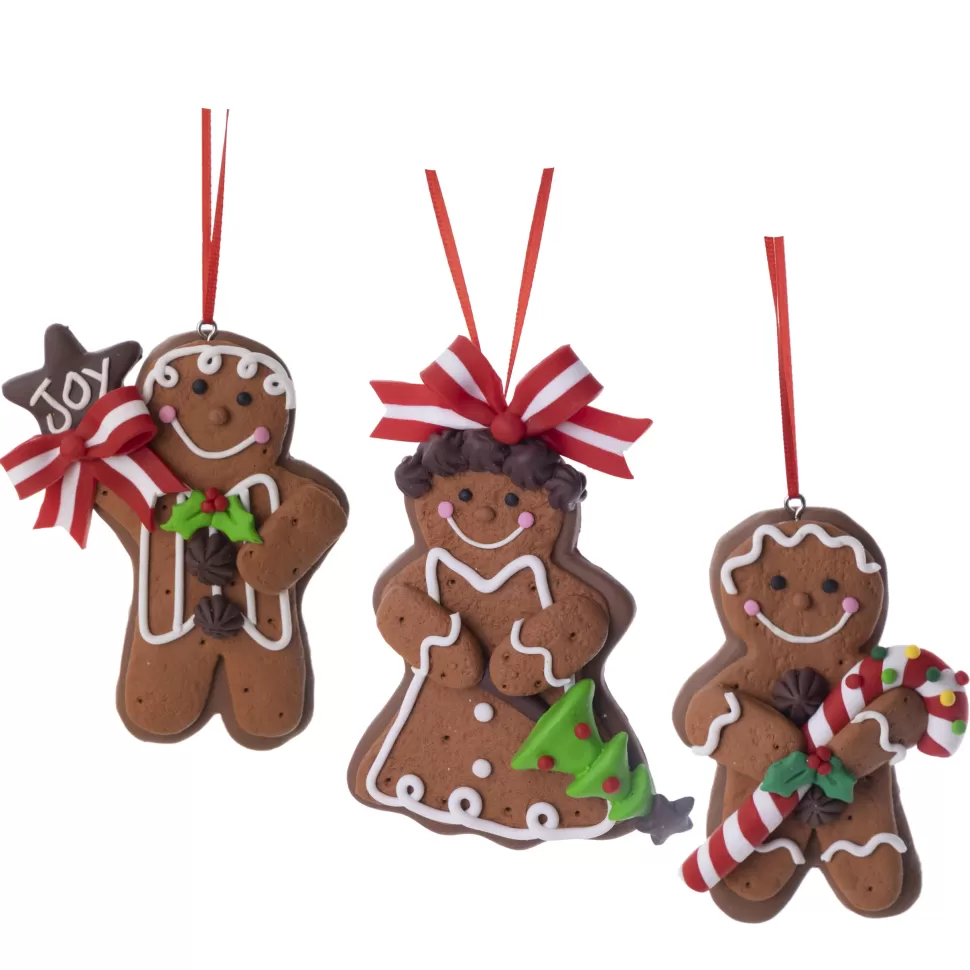 Christmas Forever ORN GINGERBREAD MAN & GIRL RESIN 4″ W/ CANDY CANE, TREE 3/S