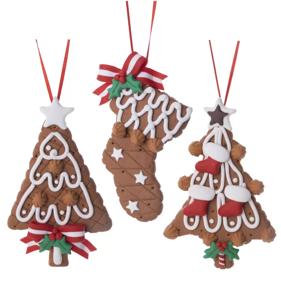 Christmas Forever ORN GINGERBREAD RESIN 5″ XMAS TREEx2 & STOCKING 3/S