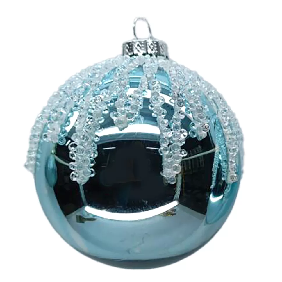 Christmas Forever ORN GLASS BALL 3″ BLUE ICE SHINY W/ ICE GLITTER