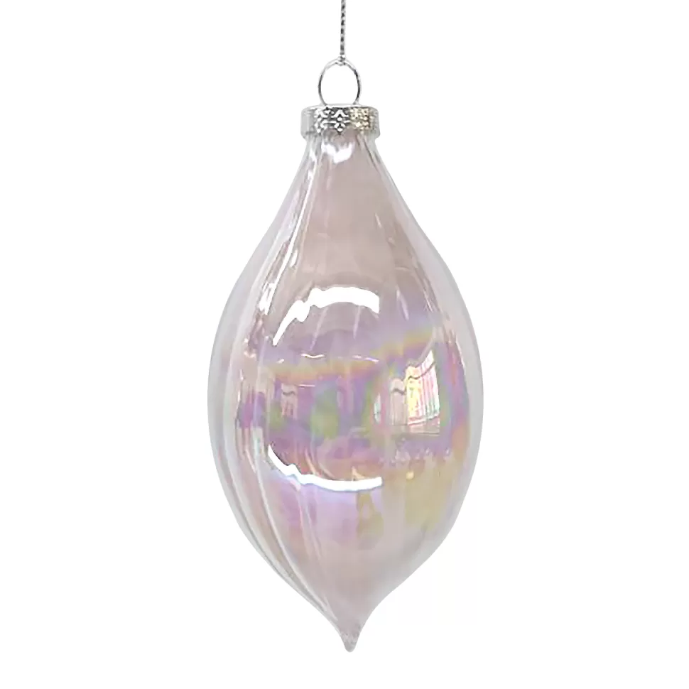 Christmas Forever ORN GLASS OLIVE 5″ CLEAR/PINK IRIDESCENT FINISH