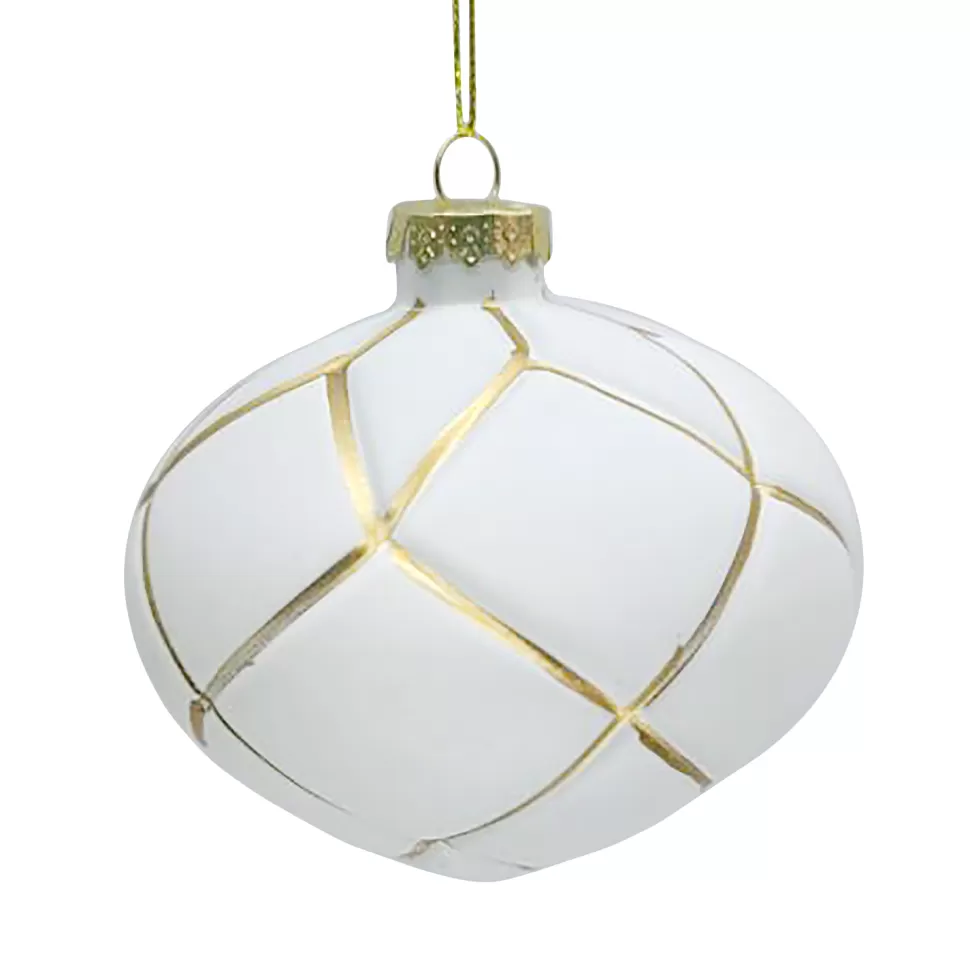 Christmas Forever ORN GLASS ONION 4″ WHITE MATT W/ GOLD NET