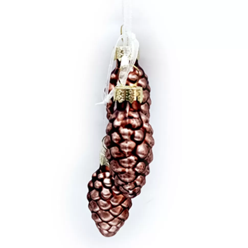 Christmas Forever ORN GLASS PINE CONEx3 5″ BROWN
