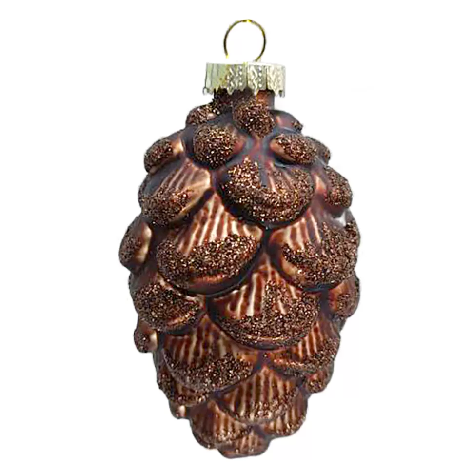 Christmas Forever ORN GLASS PINECONE 4″ BROWN W/ GLITTER