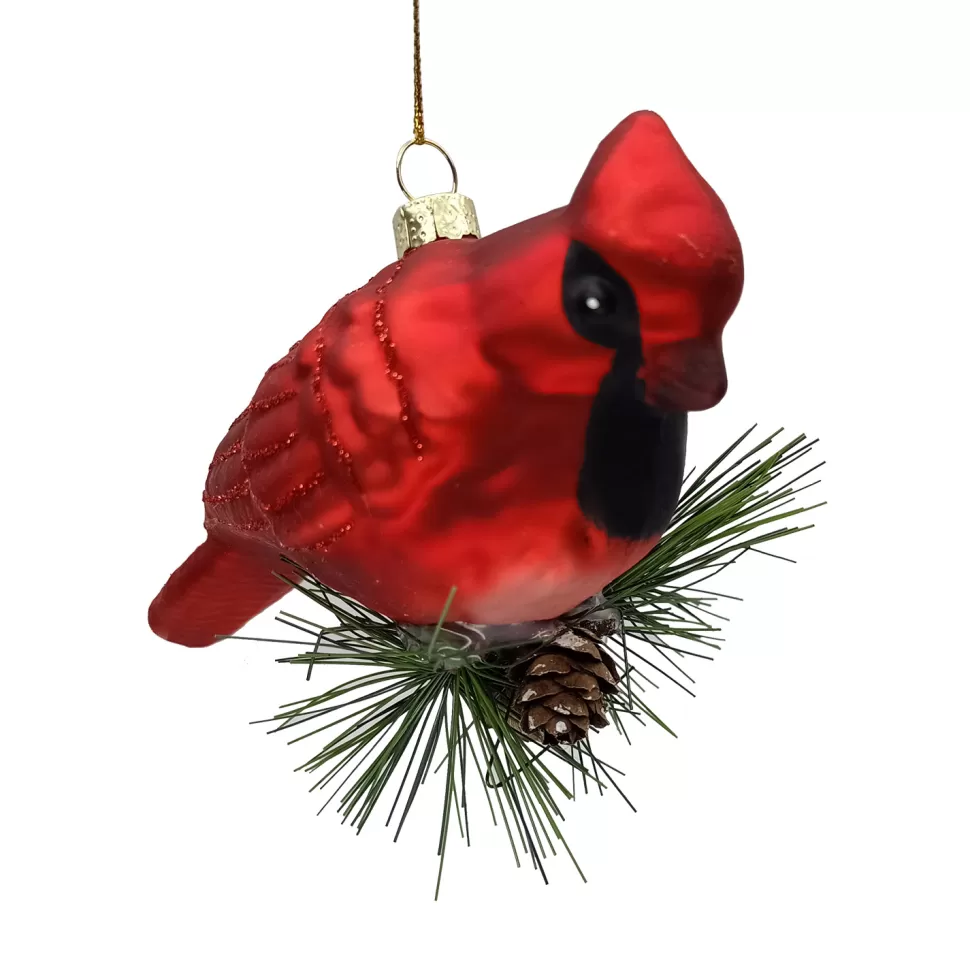 Christmas Forever ORN GLASS RED CARDINAL 5″X2″X2″ ON BRANCH