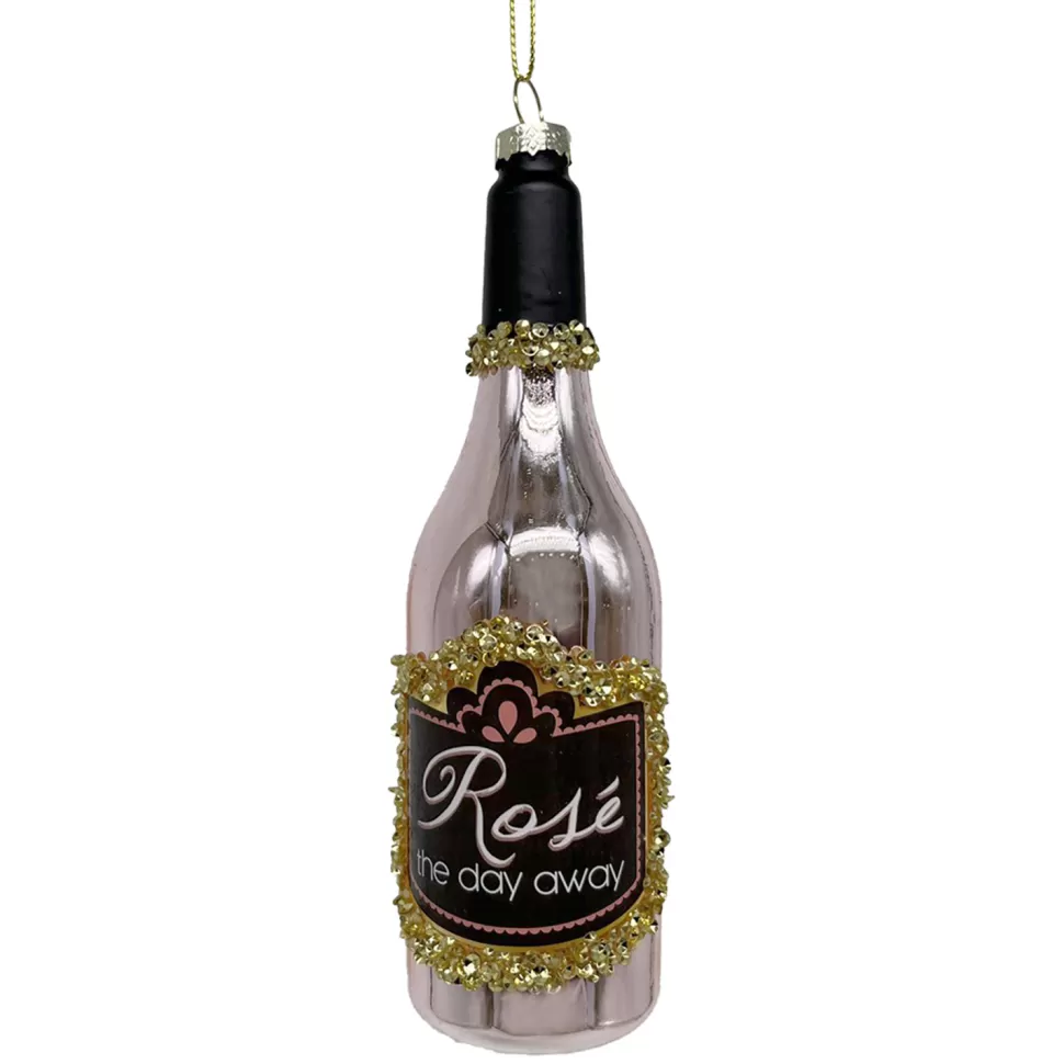 Christmas Forever ORN GLASS ROSE WINE BOTTLE 6″ PINK